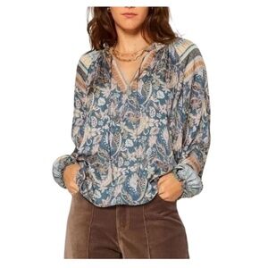 CURRENT AIR  Paisley Long Sleeve Silky Blouse